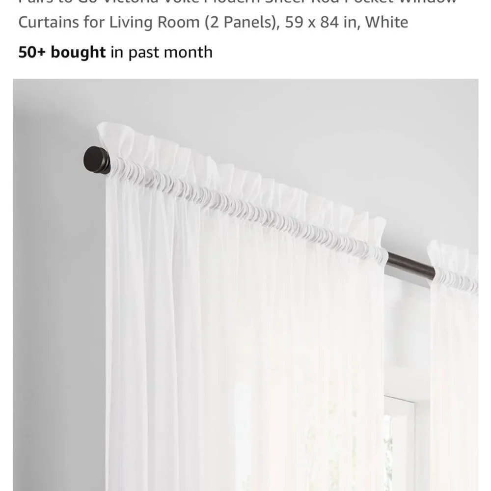 4 panels Victoria Voile white Sheer Rod Pocket Window Curtains measures 38”x87”